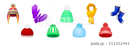 Winter Warm Clothes Accessory with Scarf, Hat and Socks Vector Set 111322441