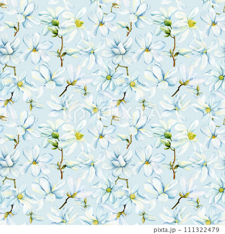 Spring magnolia flower floral watercolor background Seamless pattern. Hand drawn floral pattern for wallpaper background 111322479