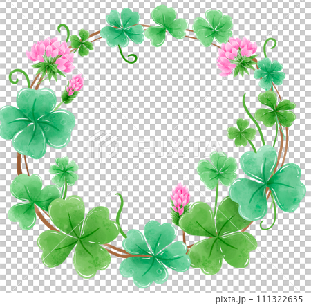 Handdrawn watercolor illustration clipart of Clover Frames Wreaths with Flowers St'Patricks Day birthday Floral arrangements greeting cards wedding invitation Party Irish 111322635