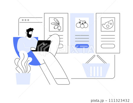 Choosing grocery online isolated cartoon vector illustrations. 111323432