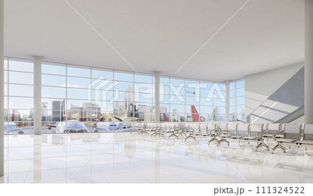 Modern style empty airport terminal lounge with city view background 3d render 111324522