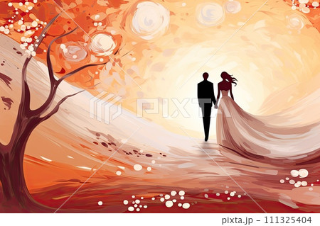 AI-generated content. beautiful wedding couple minimalistic sketch illustration 111325404