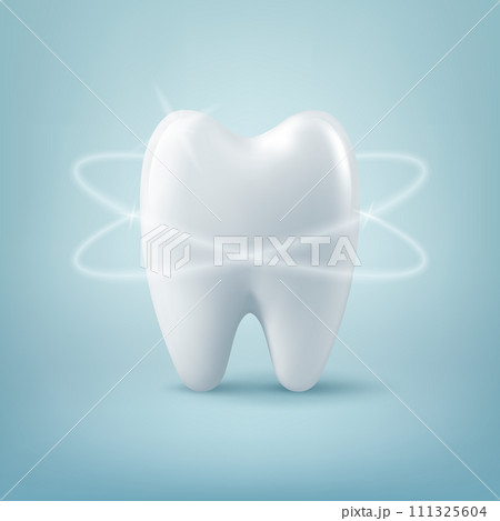 Vector 3d Realistic Tooth Closeup on Blue Background. Medical Dentist Design Template, Clipart, Mockup. Dentistry, Healthcare, Hygiene, Dental Care and Health Concept 111325604