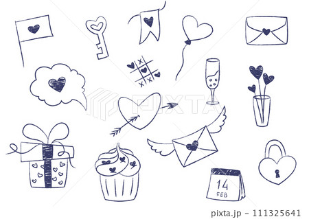 Hand drawn charcoal Valentine's Day elements set 111325641