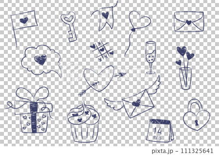 Hand drawn charcoal Valentine's Day elements set 111325641