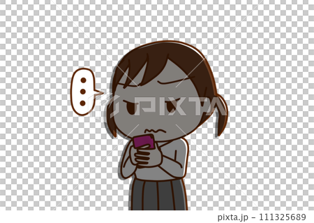 (Upper body diagonal) Female student holding a smartphone and looking at the screen, silent and with a straight face, creating a shadow (Upper body diagonal) Female student holding a smartphone and looking at the screen, silent and with a straight face, creating a shadow 111325689