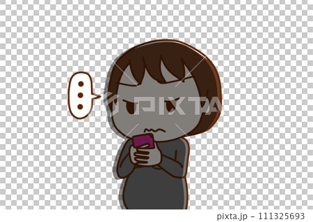 (上半身斜め)スマホを持って画面を見ながら無言になって真顔で影ができる妊婦 (上半身斜め)スマホを持って画面を見ながら無言になって真顔で影ができる妊婦 111325693