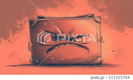 A drawing of a cartoonish looking angry face on an orange background, AI 111325764