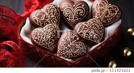 AI-generated content. Chocolate and cookies for Valentine's Day. Sweets close-up. Generative AI AI-generated content. Chocolate and cookies for Valentine's Day. Sweets close-up. Generative AI 111325822