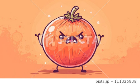 An orange with a frowning face and arms crossed, AI 111325938