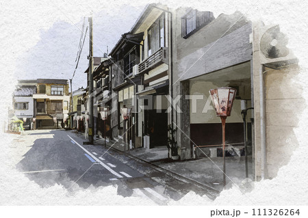 水彩画風　越中八尾　今町の町並み　富山県富山市 111326264