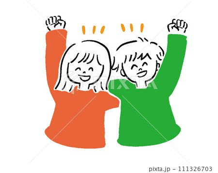 笑顔で肩を組む男女のバストアップ　ゆるいイラストセット 111326703