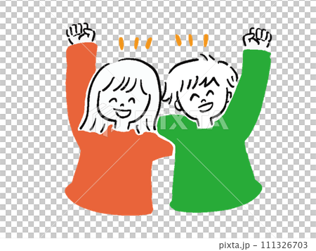 笑顔で肩を組む男女のバストアップ　ゆるいイラストセット 111326703