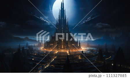 SF映画のような空想の都市の風景「AI生成画像」 111327085