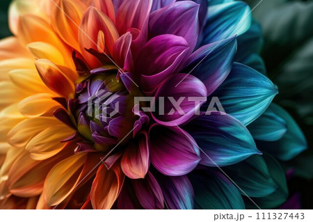 AI-generated content. Vibrant multi-colored dahlia flowers in close-up view. Colorful close-up of vibrant, blooming flowers AI-generated content. Vibrant multi-colored dahlia flowers in close-up view. Colorful close-up of vibrant, blooming flowers 111327443