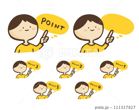 かわいい吹き出しPOINT文字と指差しの男性/手描き文字イラスト かわいい吹き出しPOINT文字と指差しの男性/手描き文字イラスト 111327827