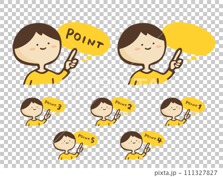 かわいい吹き出しPOINT文字と指差しの男性/手描き文字イラスト かわいい吹き出しPOINT文字と指差しの男性/手描き文字イラスト 111327827