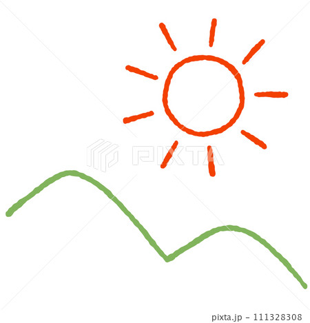 シンプルな太陽と山のイラスト 111328308