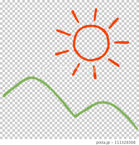 シンプルな太陽と山のイラスト 111328308