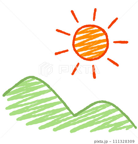 シンプルな太陽と山のイラスト 111328309