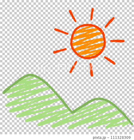シンプルな太陽と山のイラスト 111328309