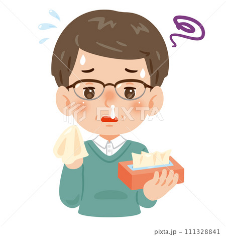 鼻が詰まり鼻水が出る中年男性 111328841