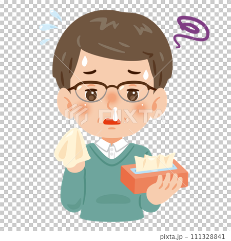 Middle-aged man with stuffy nose and runny nose 111328841