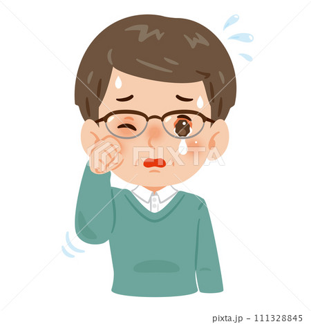 目が充血して痒みのある中年男性 目が充血して痒みのある中年男性 111328845
