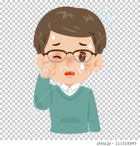 目が充血して痒みのある中年男性 目が充血して痒みのある中年男性 111328845