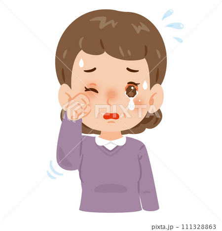 目が充血して痒みのある中年女性 目が充血して痒みのある中年女性 111328863