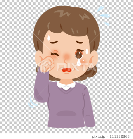 目が充血して痒みのある中年女性 目が充血して痒みのある中年女性 111328863