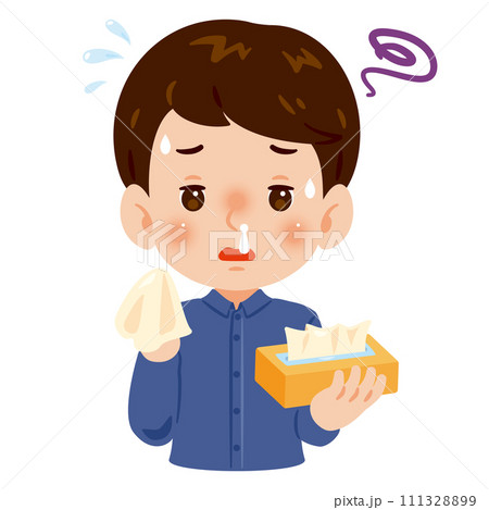 鼻が詰まり鼻水が出る男性 鼻が詰まり鼻水が出る男性 111328899