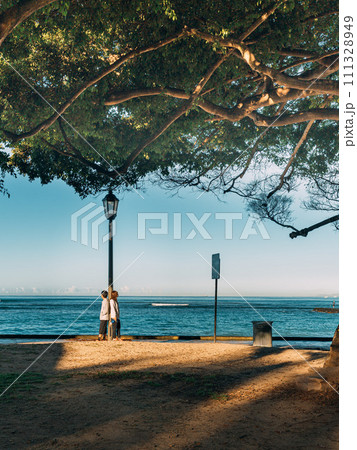 海を眺めるカップル 111328949