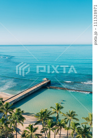 ハワイの青い空とワイキキビーチ 111328971