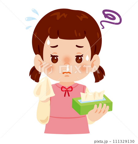 鼻が詰まり鼻水が出る女の子 111329130