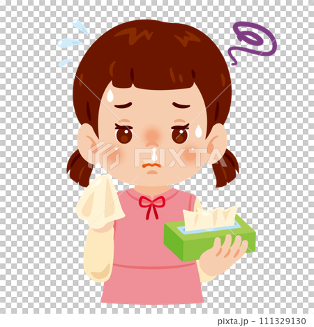 鼻が詰まり鼻水が出る女の子 111329130