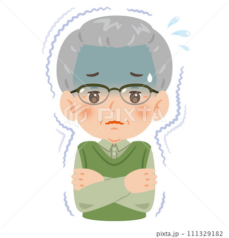 寒気で震えるシニア男性 111329182