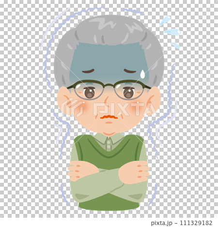 Senior man shivering from cold 111329182