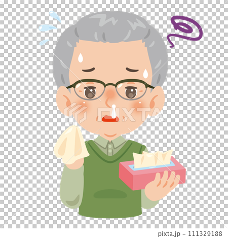 Senior man with stuffy nose and runny nose Senior man with stuffy nose and runny nose 111329188