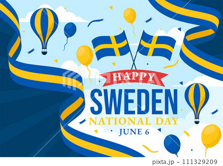 Sweden National Day Vector Illustration on 6 June Celebration with Swedish Flag and Ribbon in Holiday Celebration Flat Cartoon Background Sweden National Day Vector Illustration on 6 June Celebration with Swedish Flag and Ribbon in Holiday Celebration Flat Cartoon Background 111329209