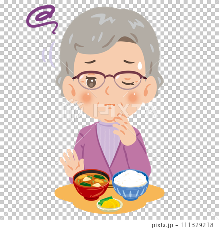 Senior woman with no appetite Senior woman with no appetite 111329218