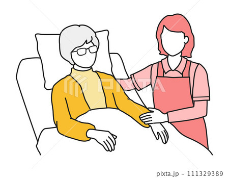 高齢者を介護する介護士の女性　顔なし 111329389