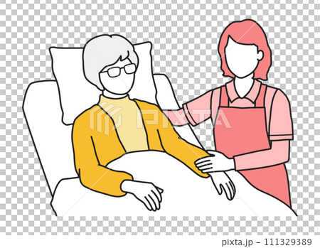 高齢者を介護する介護士の女性　顔なし 111329389