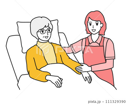 高齢者を介護する介護士の女性 111329390