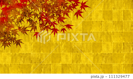 色むらのモミジが馴染む、琳派風の金屏風 111329477