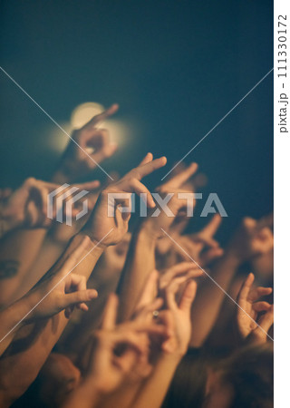 Rock concert, hands and music festival with people, event and party with fun and entertainment. Freedom, energy or crowd screaming with excitement and social with audience or group with performance Rock concert, hands and music festival with people, event and party with fun and entertainment. Freedom, energy or crowd screaming with excitement and social with audience or group with performance 111330172