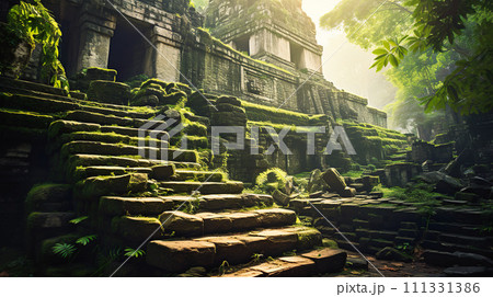 空想の森の中の植物に浸食された遺跡「AI生成画像」 111331386