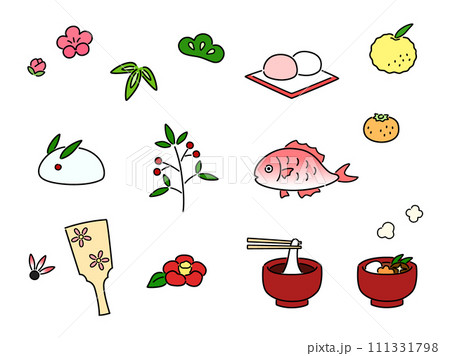 シンプルな正月のイラストセット　カラー 111331798