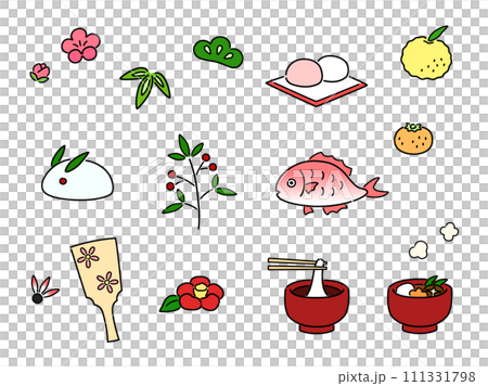 シンプルな正月のイラストセット　カラー 111331798