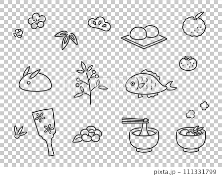Simple New Year illustration set line drawing 111331799